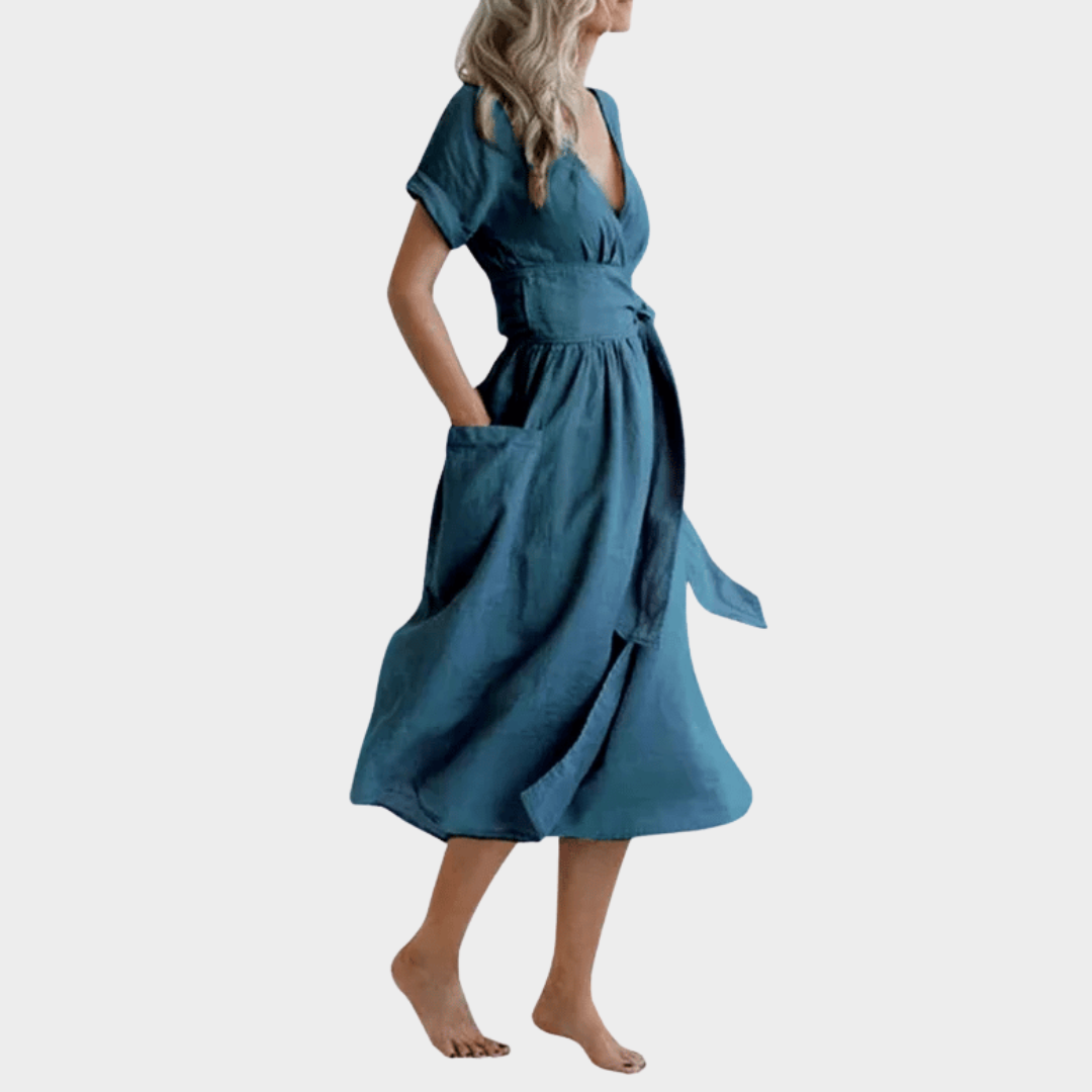 Women's Casual Night Dress – Loose Fit Cotton Linen – Pockets – Multiple Colours