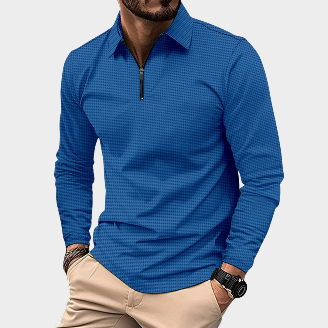 Men’s Stretch Slim Fit Long Sleeve Shirt – Breathable Zip Collar Casual Top – Multiple Colours