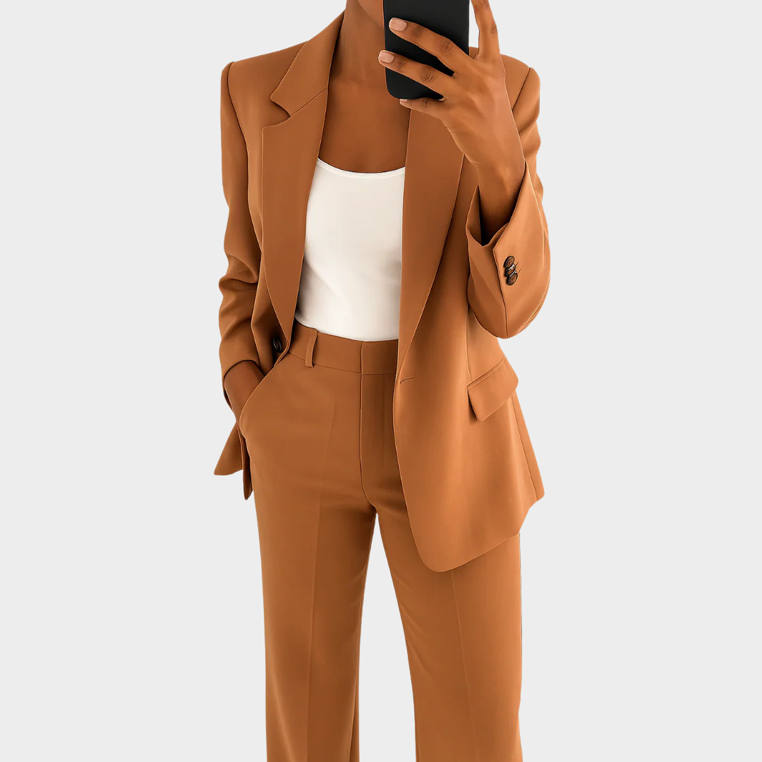 Women Elegant Two-Piece Suit Set – Slim Fit Jacket and Pants – Classic Collar Long Sleeve Polyester Blend – Multiple Colours