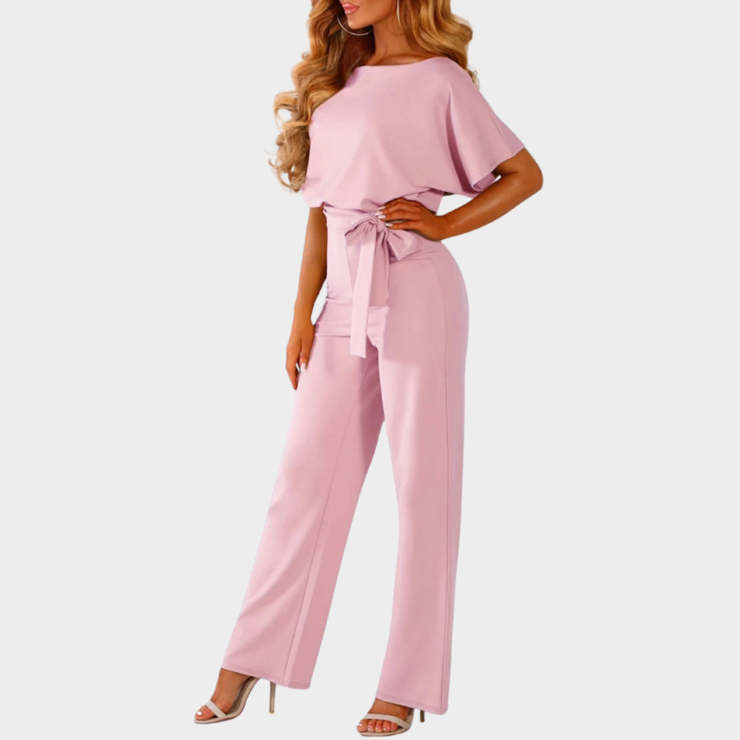 Women Jumpsuit – Elegant Solid Colour Romper – Short Sleeve with Waist Tie – Wide Leg Pants – Comfortable Fit – Multiple Colours