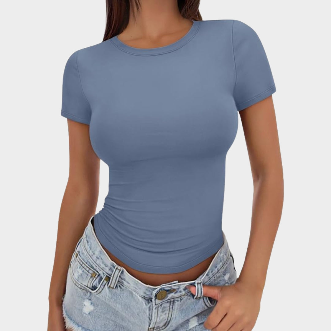 Women's Crop T-Shirt - Short Sleeve - Casual & Workout Tee - Soft & Stretchy - Multiple Colours
