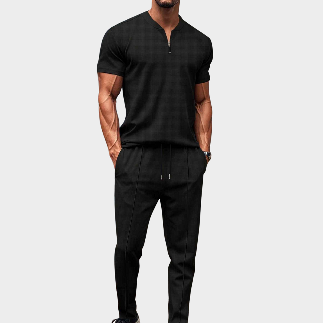 Men's Fitness Set – Slim Fit Breathable Zipped Top and Joggers in Stretch Fabric – Multiple Colours