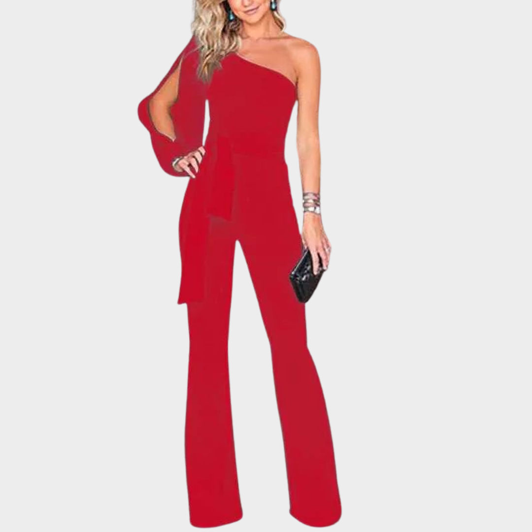 Women's Off-Shoulder Jumpsuit – Slim Fit – High Waist – Lace-Up Detail – Multiple Colours