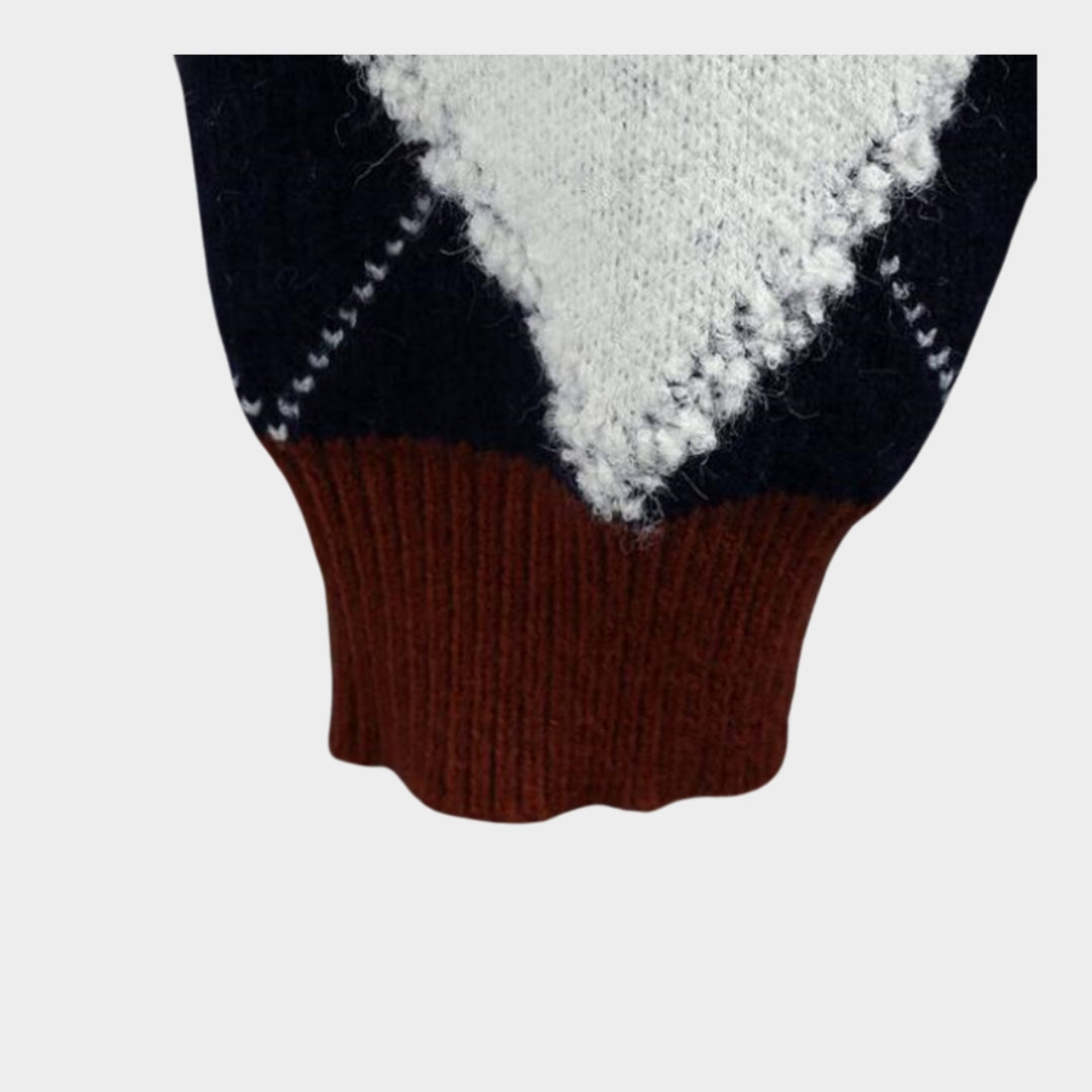Men's Argyle Knitted Sweater - Warm Cashmere Pullover for Autumn Winter (Green, Navy Blue, Coffee)
