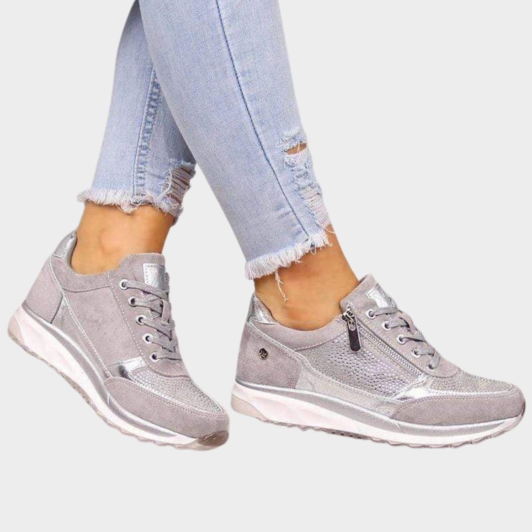 Women’s Platform Wedge Sneakers – Crystal Embellished Casual Style – Comfortable Sport Sole with Fashionable Lift – Multiple Colours