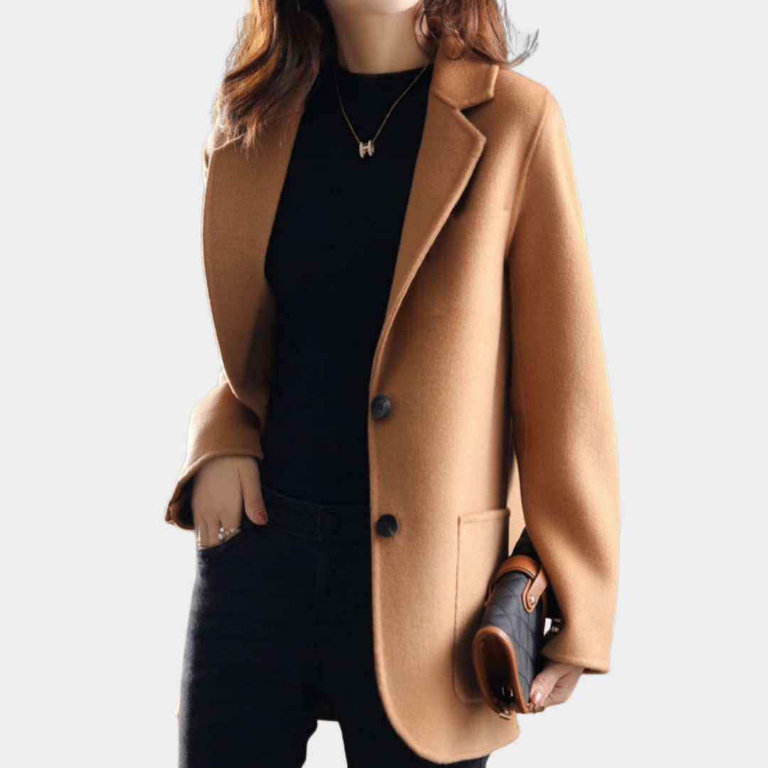 Women's Short Woolen Coat – Tailored Fit – Button-Up – Classic Lapel – Multiple Colours