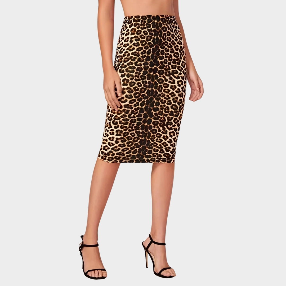 Women's High-Waist Leopard Print Midi Skirt - Elastic Waistband - Chic Streetwear