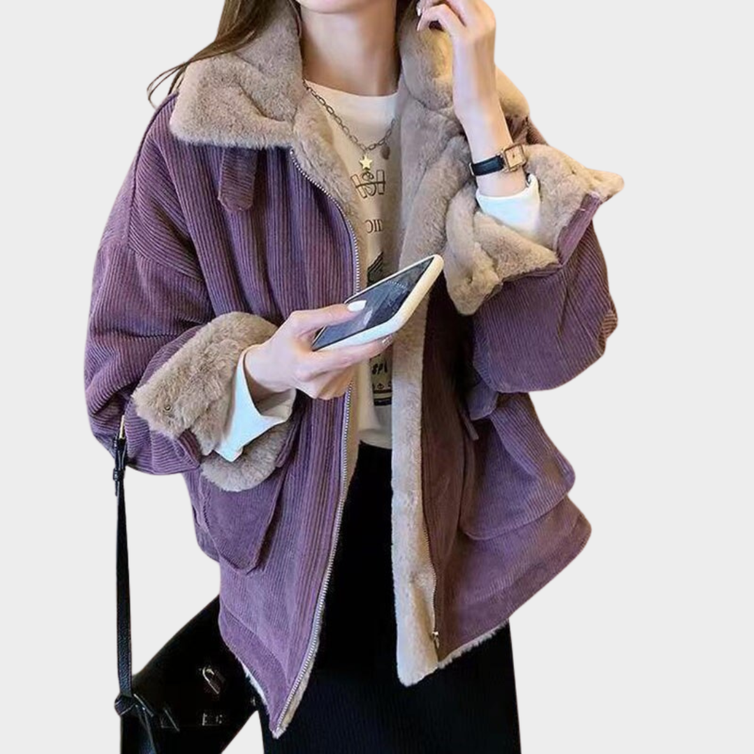 Women's Corduroy Lamb Wool Jacket – Thick & Warm – Zipper Closure – Loose Fit – Comfortable & Stylish – Multiple Colours