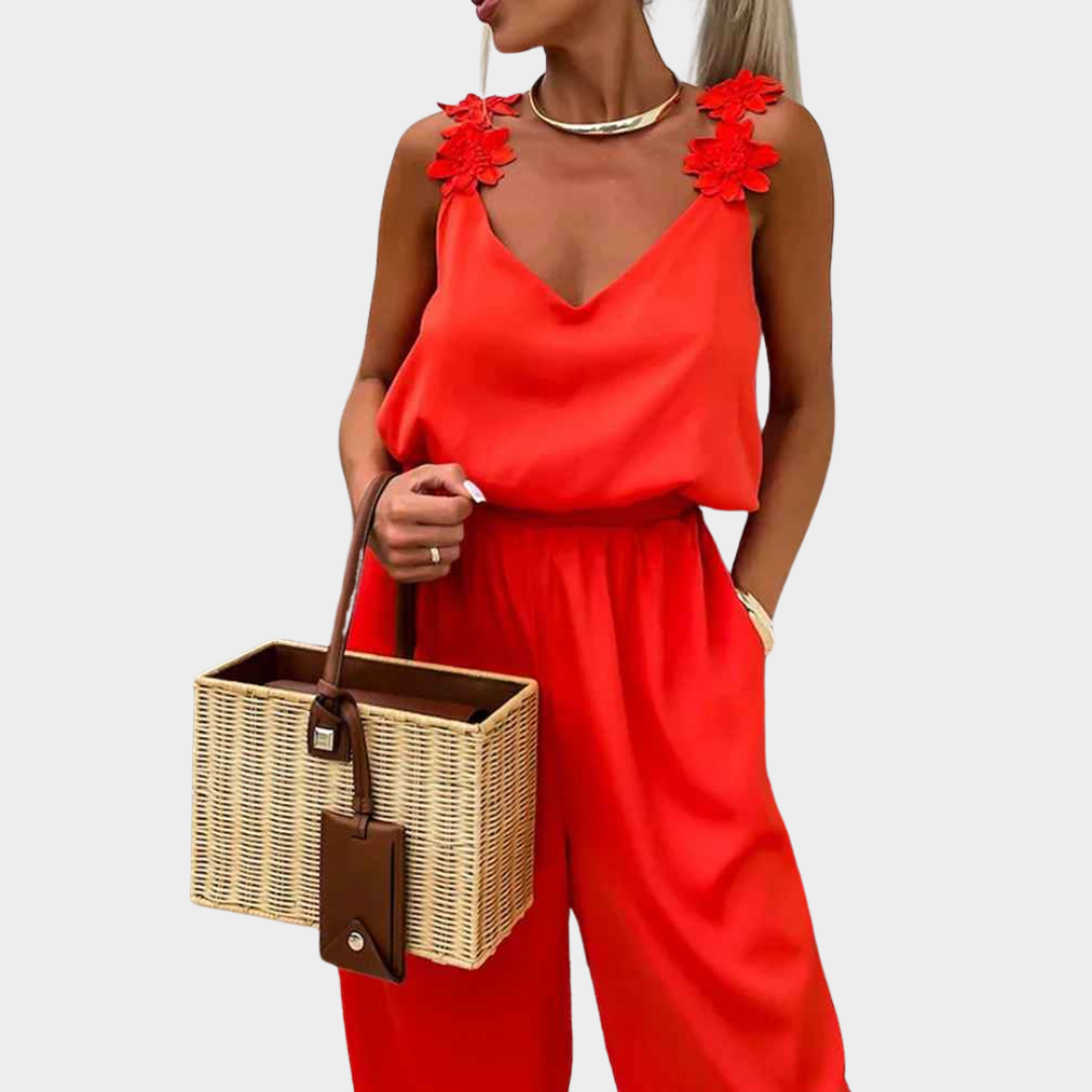 Women's Sleeveless Jumpsuit - Square Collar Backless Design - High Waist Loose Fit - Multiple Colours