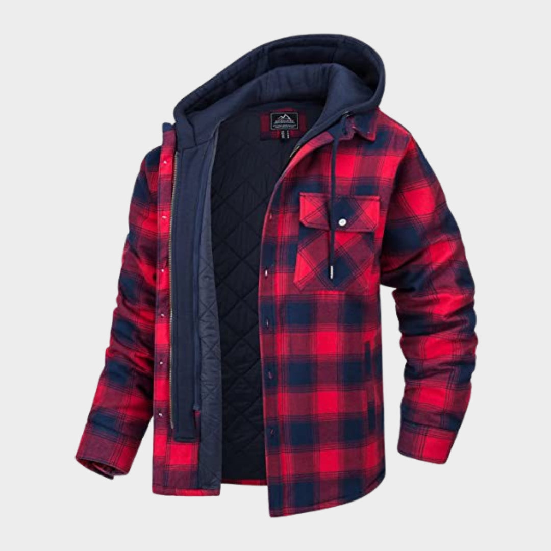 Men - Hooded Plaid Jacket - Quilted Lined - Windproof - Fleece Cotton - Multiple Colours
