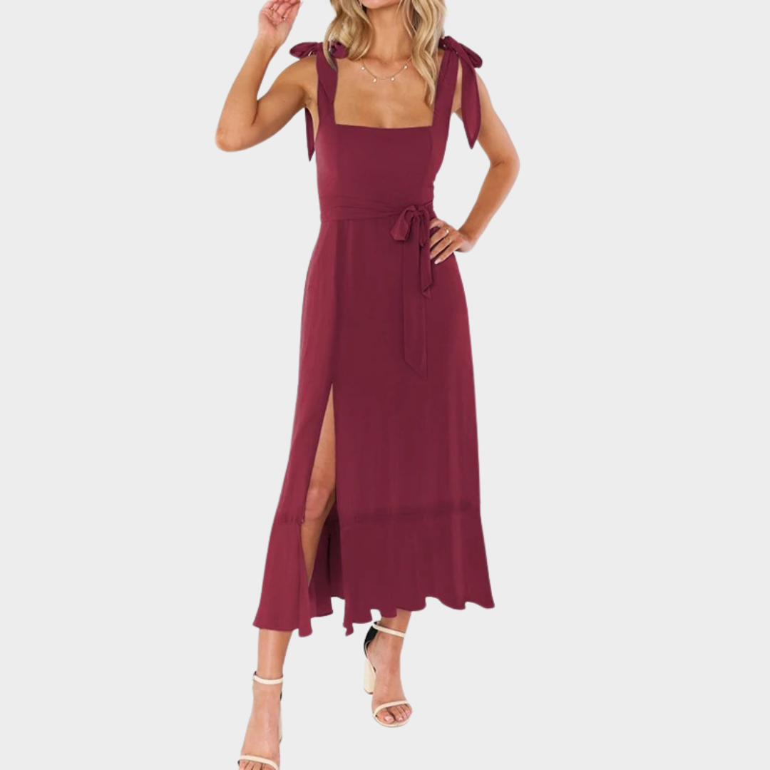 Women’s Slim Fit Long Dress – Elegant French Style with Waist Split – Lightweight – Multiple Colours