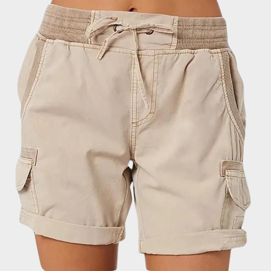 Women's Cargo Shorts - Elastic Waist - Cotton Linen - Lightweight & Breathable - Multiple Colours