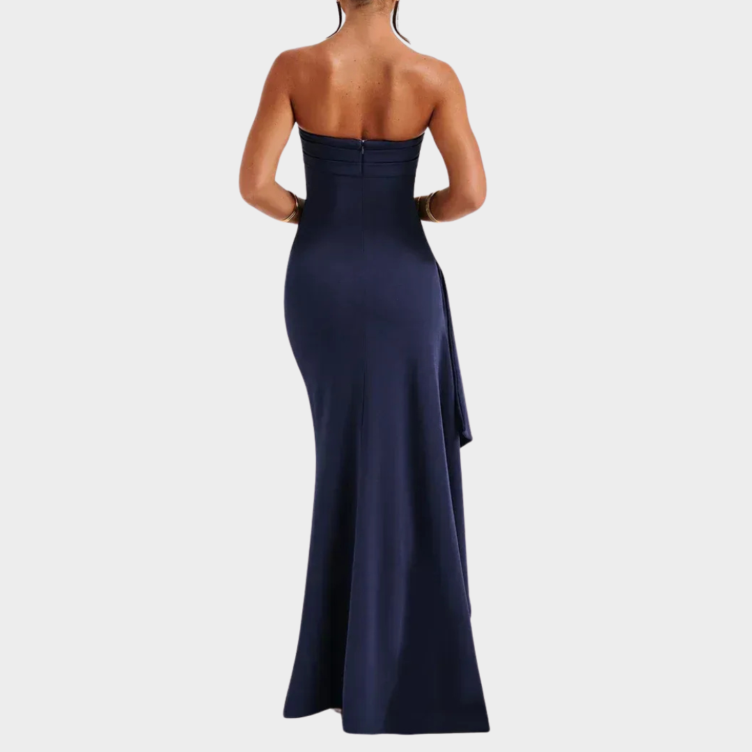 Women’s Strapless Maxi Dress – Off-Shoulder Sleeveless Fit – High Split Hem – Elegant Bodycon Style – Multiple Colours
