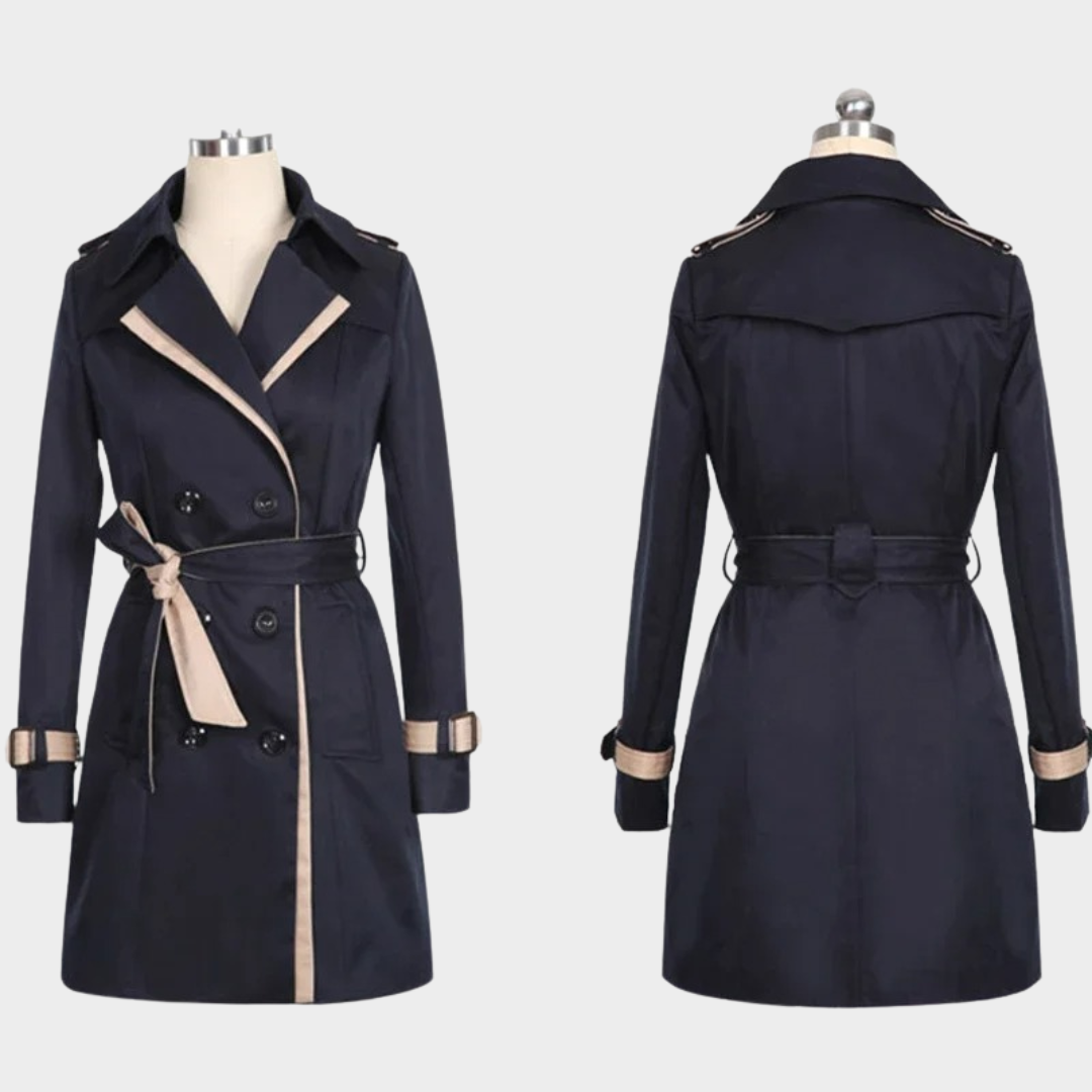 Women Double Breasted Trench Coat – Long Casual Windbreaker with Belted Fit – Elegant Outerwear – Multiple Colours