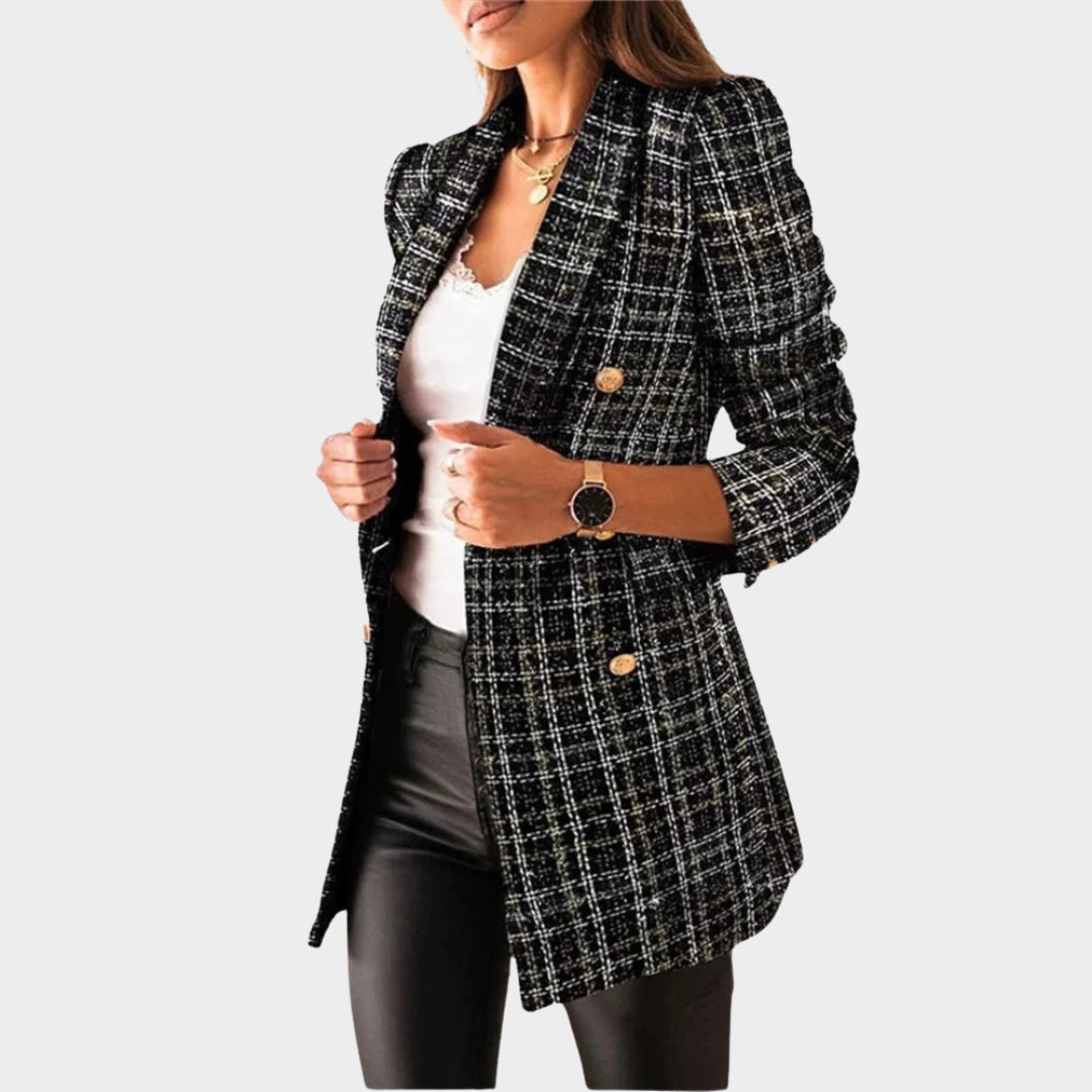 Women Elegant Plaid Blazer – Double Breasted Versatile Business and Casual – Multiple Colours