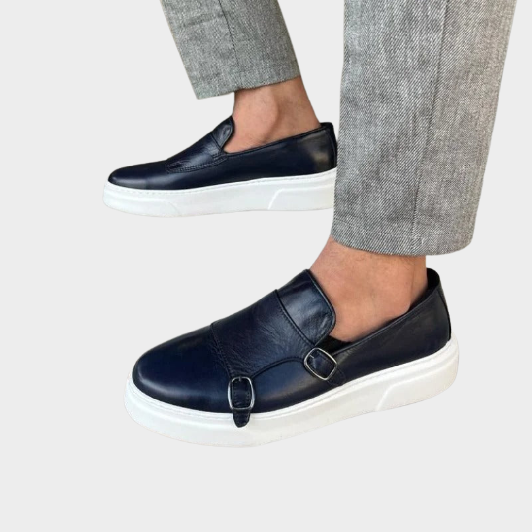 Men’s Classic Vegan Leather Loafers – Formal & Casual Shoes – Buckle Detail – Multiple Colours