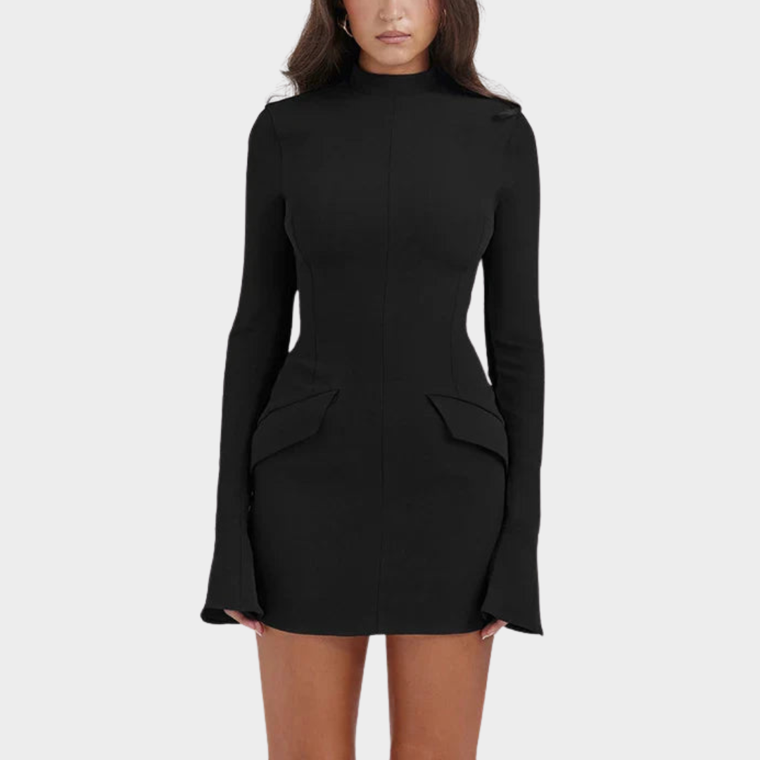 Women's High Waist Mini Dress – Long Sleeve – Patchwork Design – Slim Fit – Multiple Colours