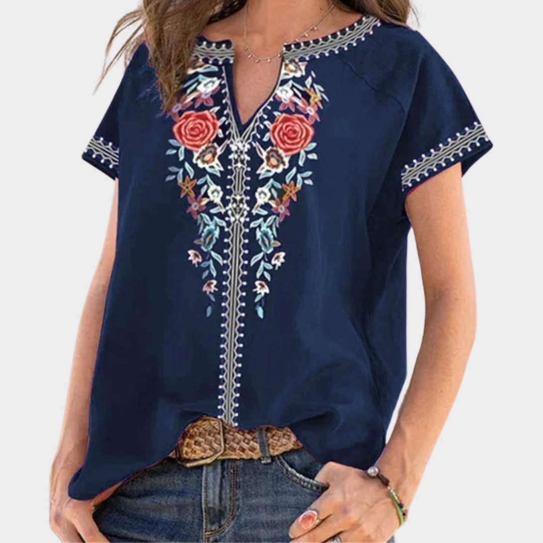Women’s Printed Loose Fit Top – Ethnic Style V-Neck Short Sleeve Blouse – Boho Harajuku Oversized Design – Lightweight Fabric – Multiple Colours