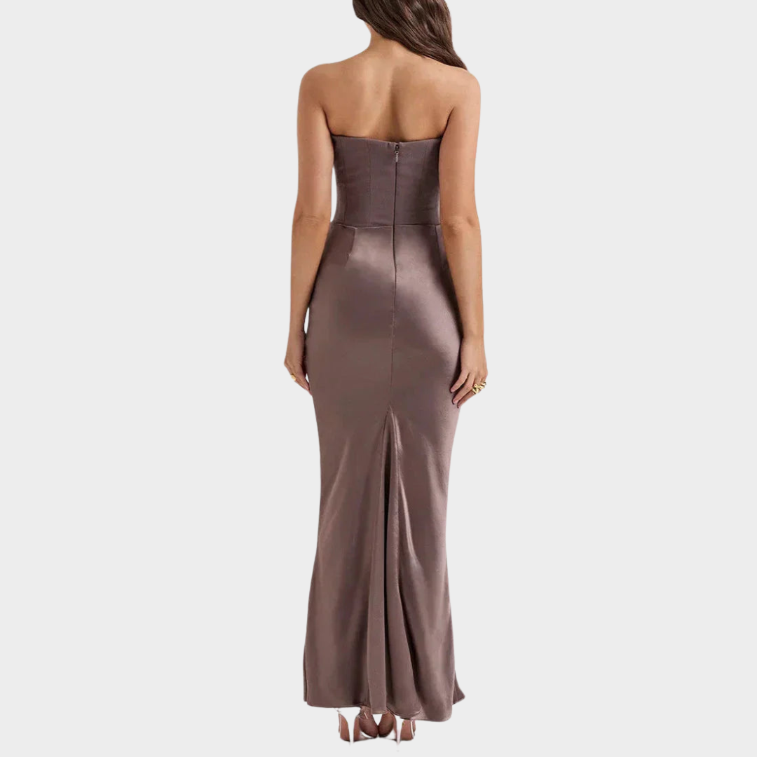 Women's Strapless Pleated Long Dress – Sleeveless – Backless – Lace-Up Party Gown – Multiple Colours