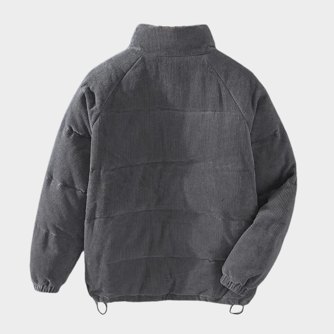 Men's Corduroy Padded Jacket - Warm Insulated Coat - Letter Patch Design - Multiple Colours