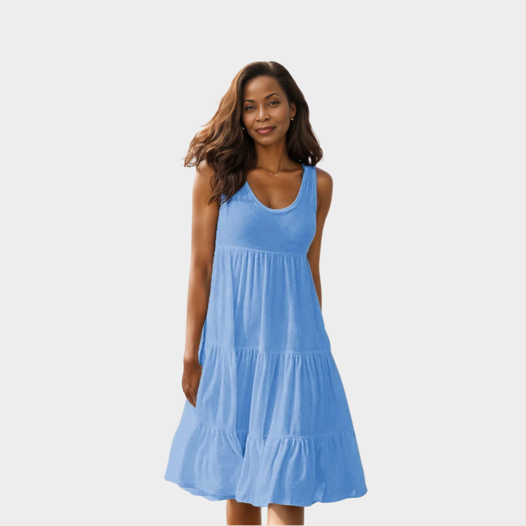 Women's Sleeveless Summer Midi Dress – O-Neck Loose Fit with Ruffles (Black, Yellow, Green, and More)