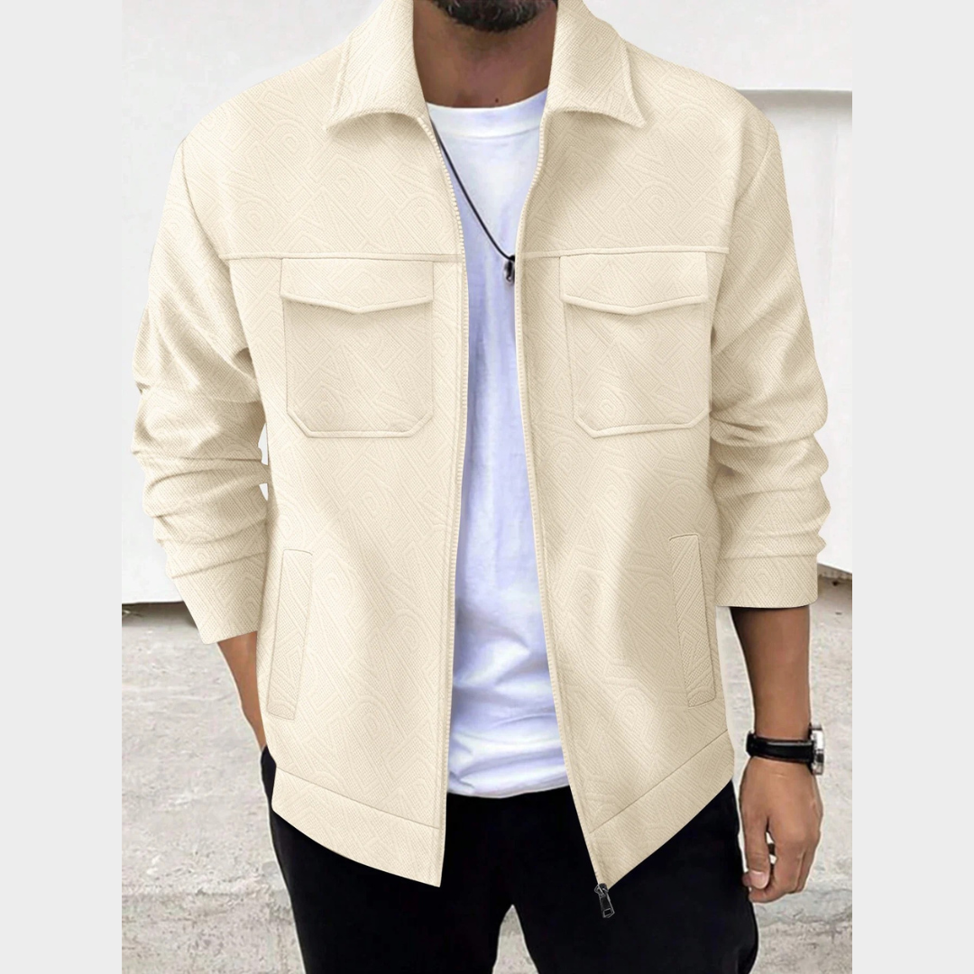 Men’s Business Casual Zipper Jacket – Solid Colour Long Sleeve Lapel Outerwear – Multiple Colours