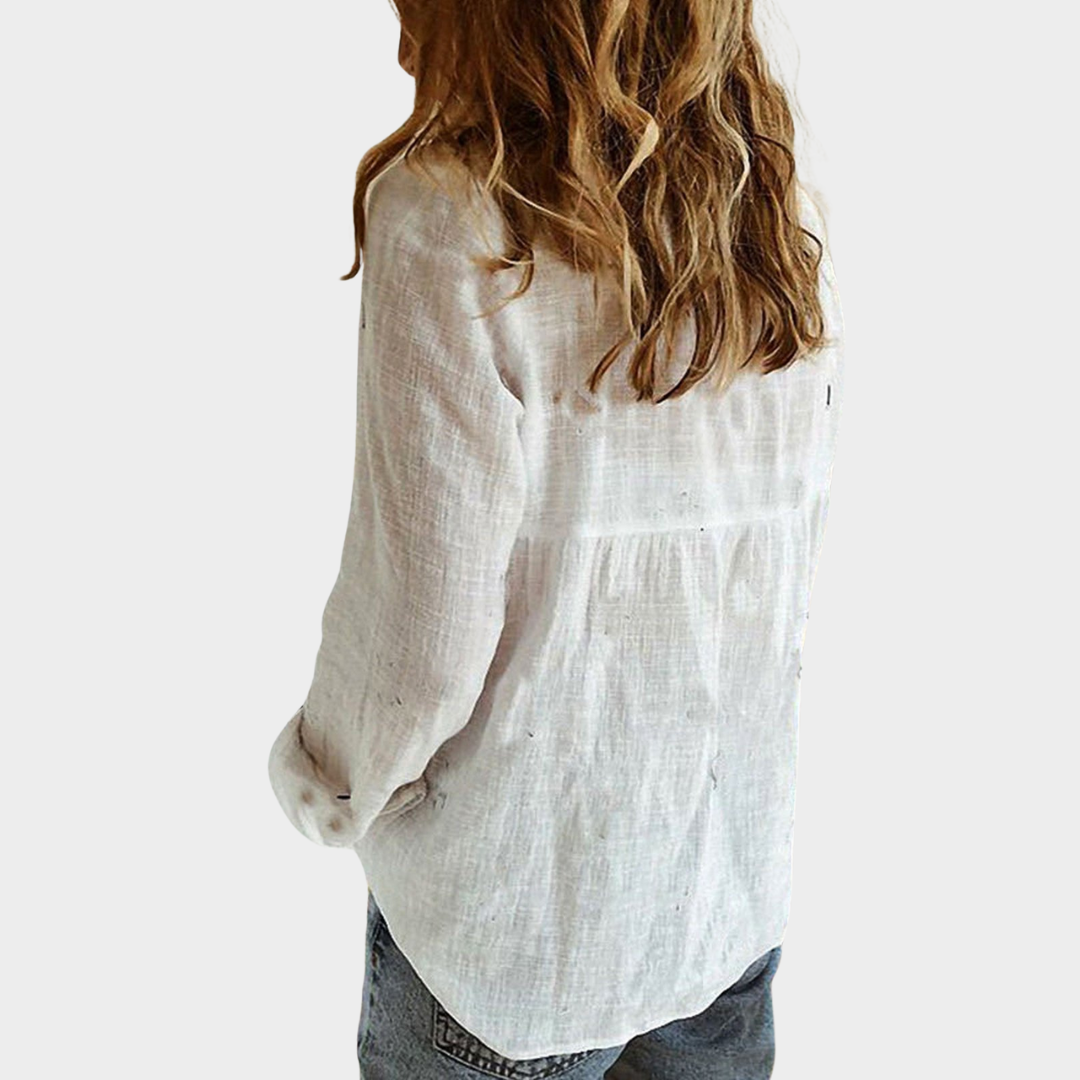 Women's Casual Cotton Linen Shirt – Long Sleeve – Button-Up – Loose Fit – Multiple Colours