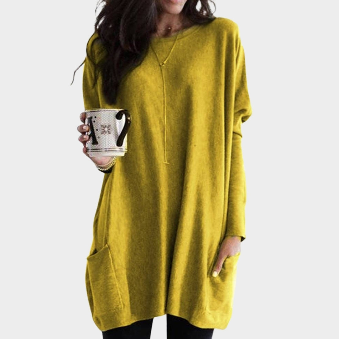 Women’s Long Sleeve Tunic Top - Casual Loose Sweater with Pockets, Plus Size Pullover, Grey, Black, Peacock Blue, and More