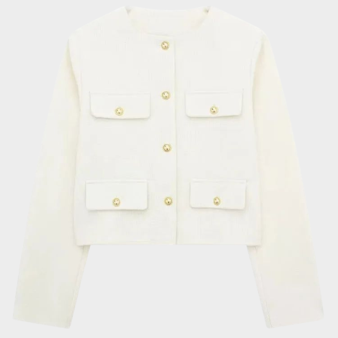 Women's Cropped Jacket – Button-Up – Long Sleeve – Front Flap – Vintage O-Neck – Multiple Colours