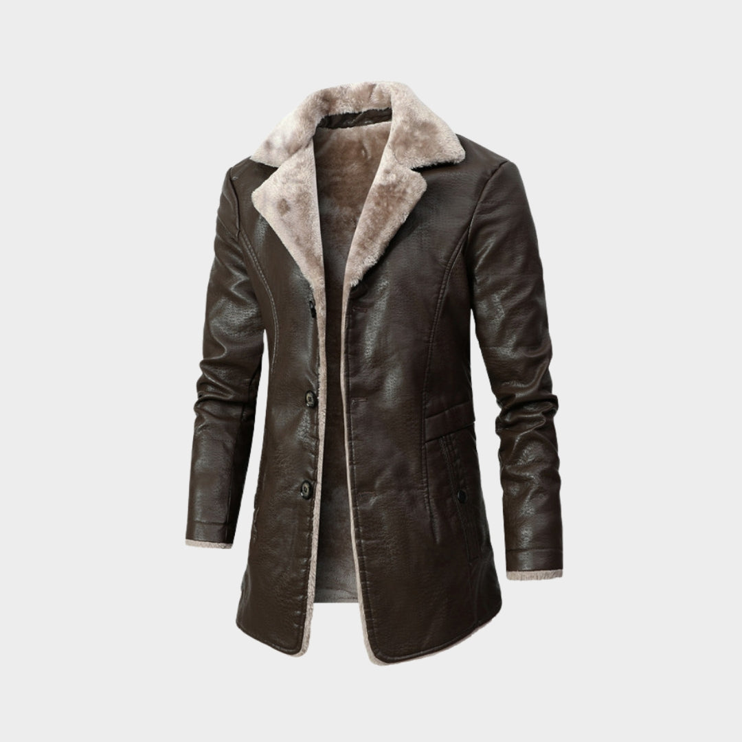 Men’s Plush Leather Jacket - Warm Winter Outerwear, Black, Coffee, Durable and Stylish Design