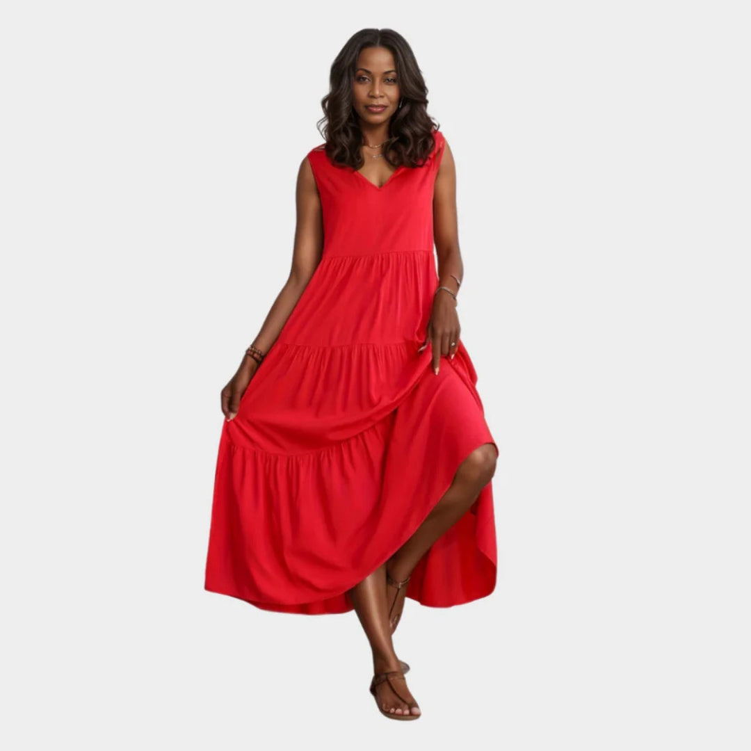 Women's Long Beach Dress V-Neck Relaxed Fit Multiple Colors - Casual Summer Vacation Dress