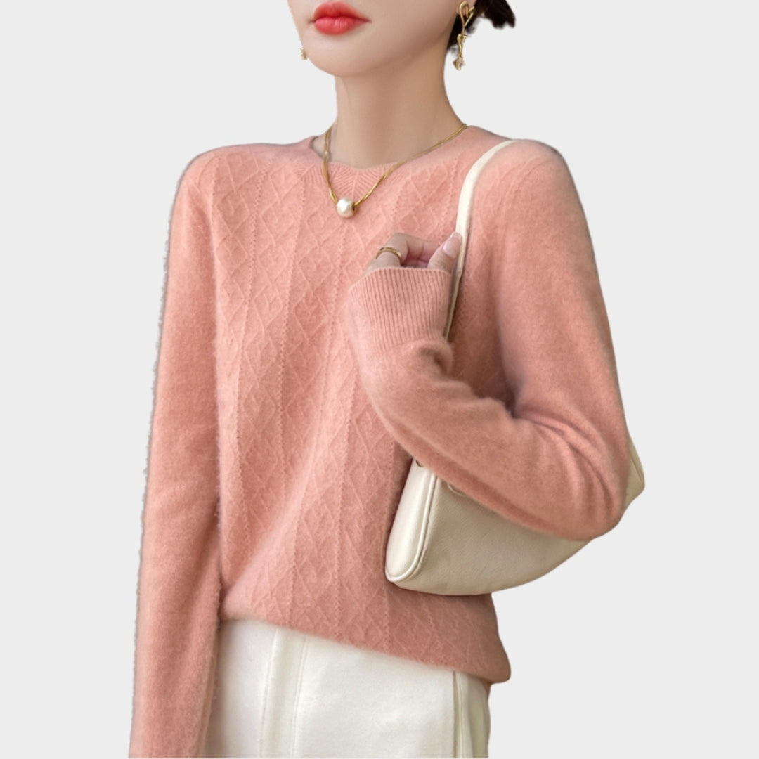 Women’s Merino Wool Hollow Out Sweater - O-neck Pullover, Long Sleeve, Cashmere Blend, Pumpkin, Lake Blue, and More