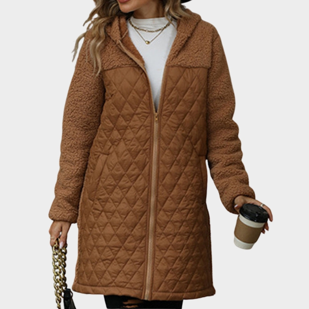 Women’s Thick Hooded Coat – Warm Long Sleeve Zipper, Brown