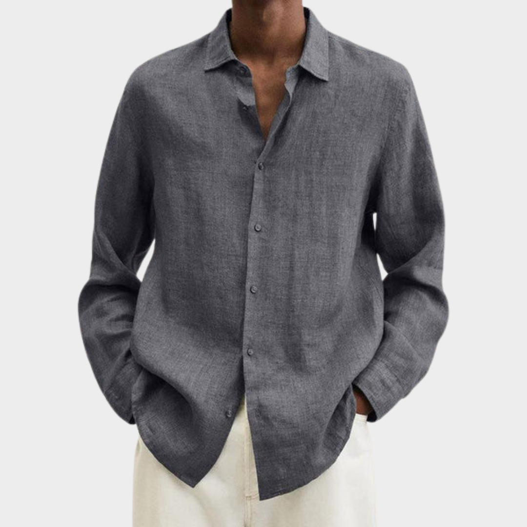 Men’s Cotton Linen Shirt – Long Sleeve – Turn-Down Collar – Button-Up – Multiple Colours