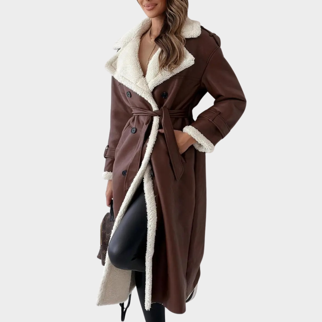 Women Double Lapel Plush Coat – Soft Composite Fur Longline Outerwear – Elegant Tailored Fit – Multiple Colours