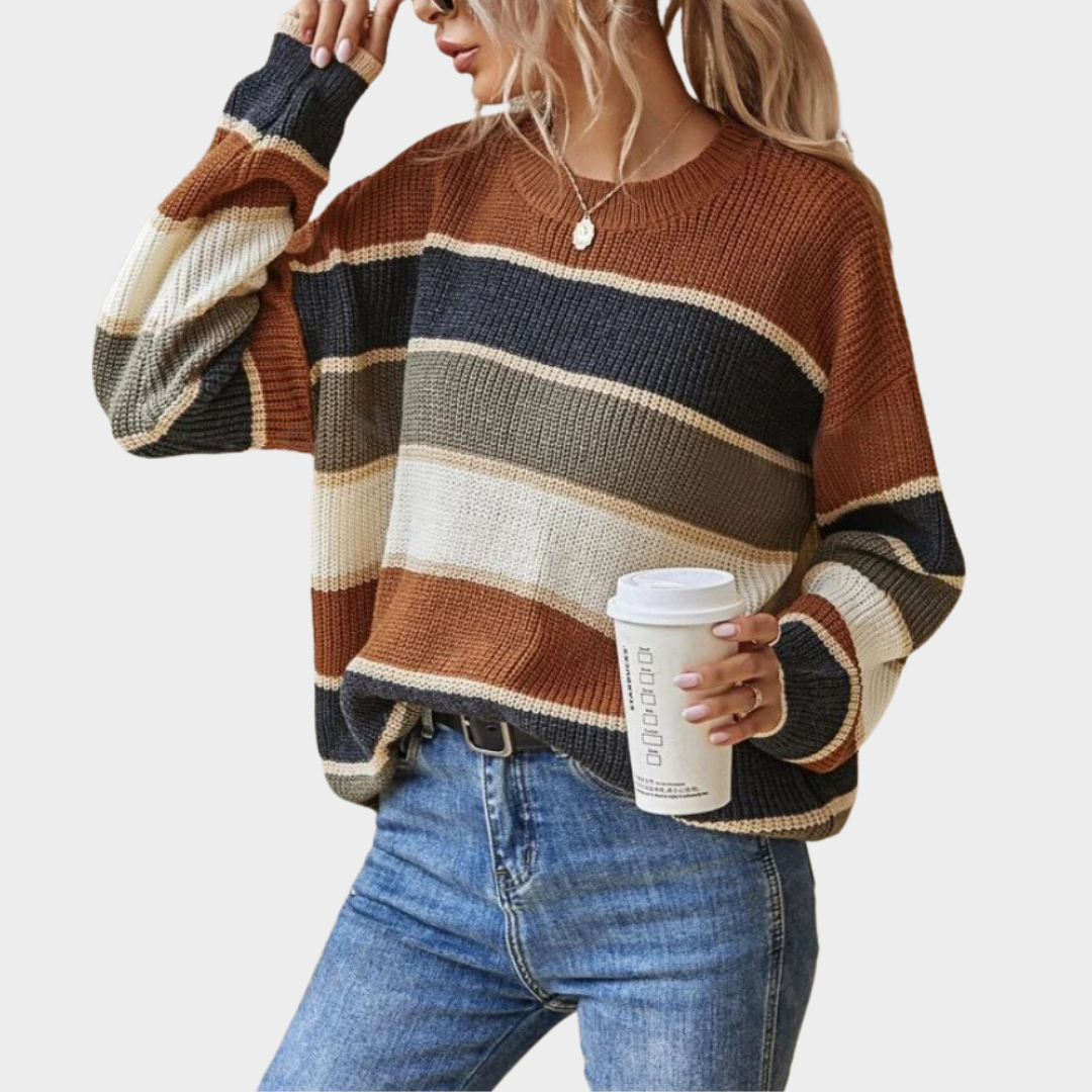 Women Striped Oversized Knitted Sweater – Vintage Harajuku Loose Fit Pullover Top with O Neck Casual Streetwear Style – Multiple Colours