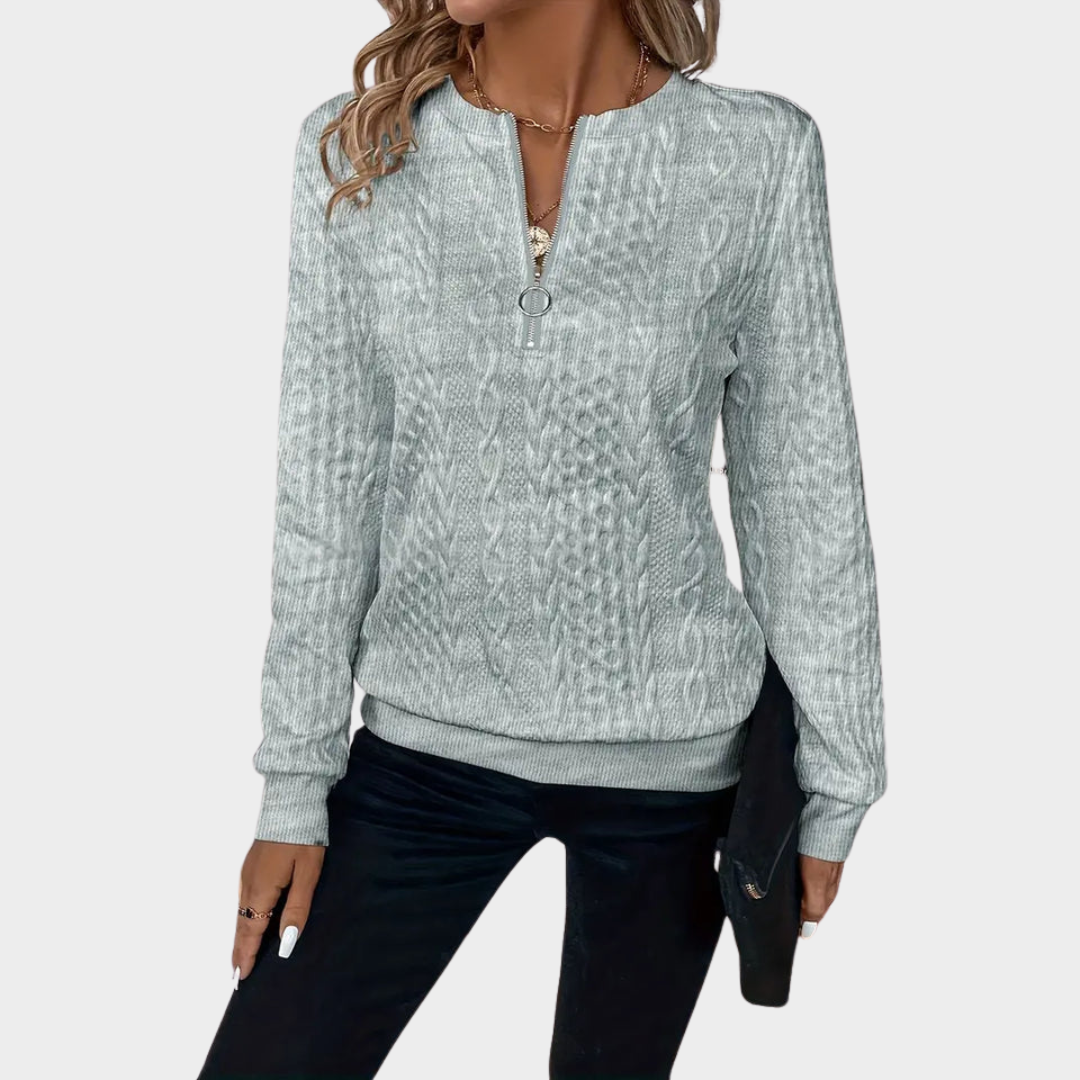 Women's Textured Zip Sweatshirt – Long Sleeve – Casual Loose Fit – Multiple Colours