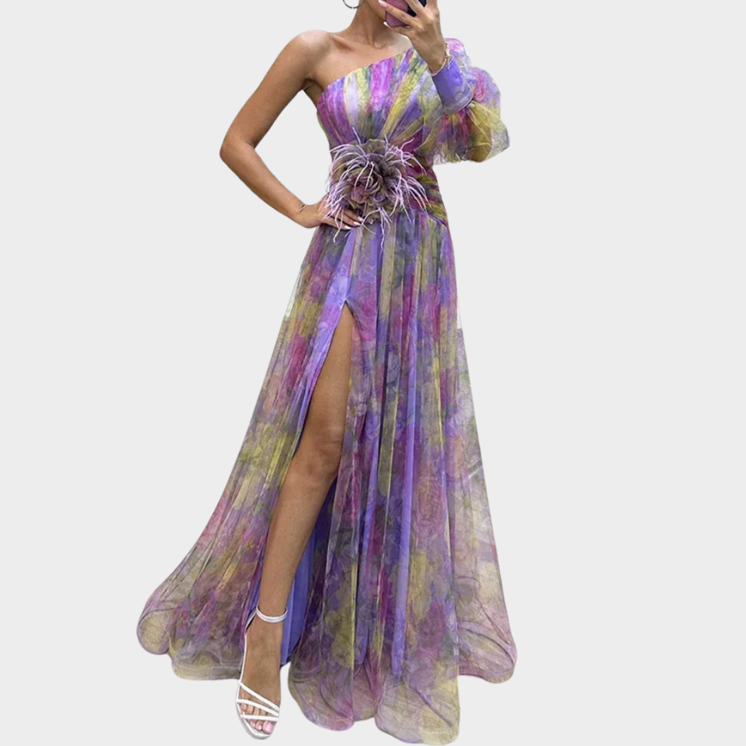 Women’s Long Maxi Dress – One Shoulder Mesh Party Style with High Waist Fit – Lightweight Loose Silhouette – Multiple Colours