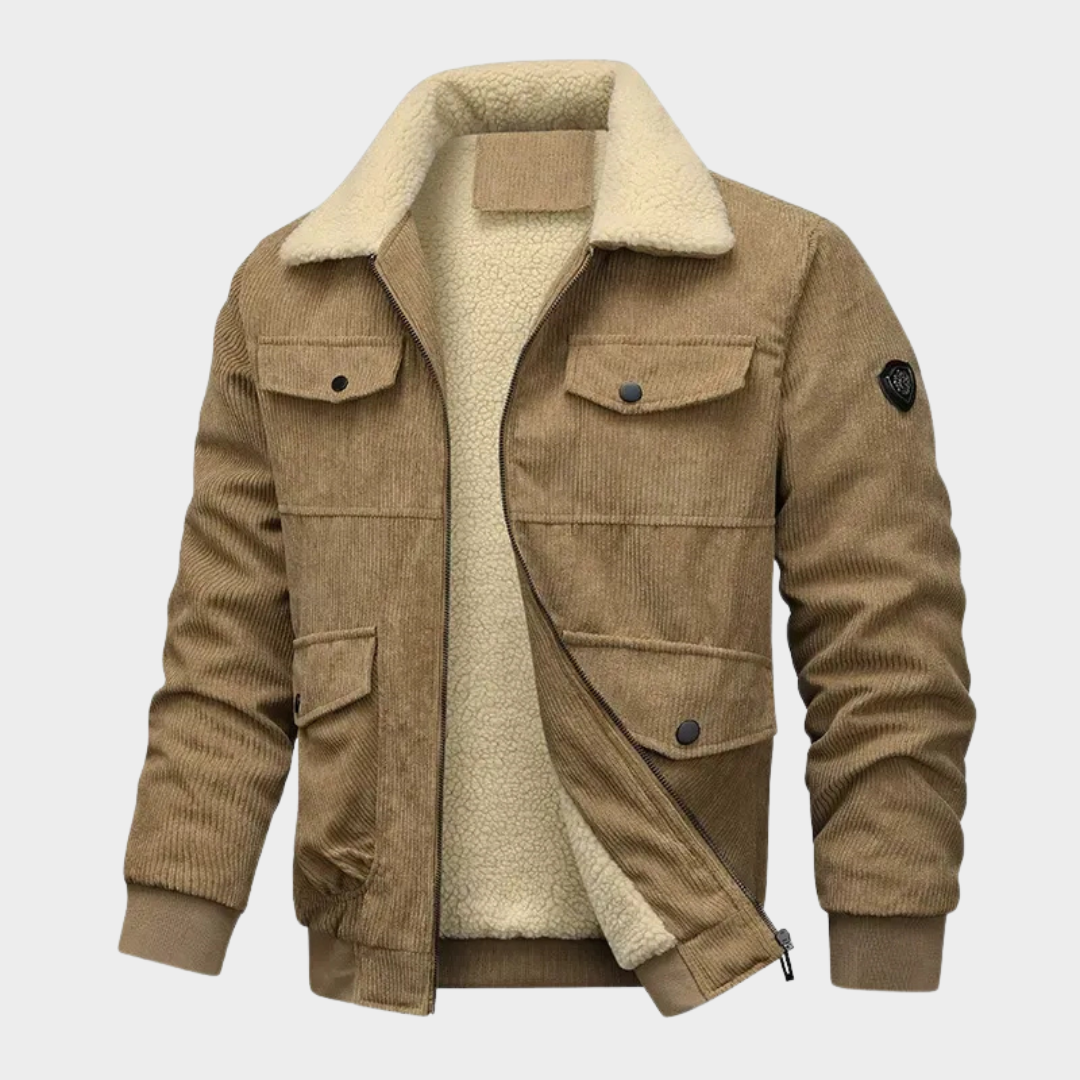Men’s Corduroy Down Jacket – Fleece Lined Loose Fit Parka Coat with Multiple Pockets – Multiple Colours