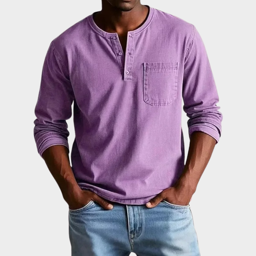 Men’s Slim Fit Long Sleeve T-Shirt – O-Neck Pull-On Style – Breathable Fabric with Pocket Detail – Multiple Colours