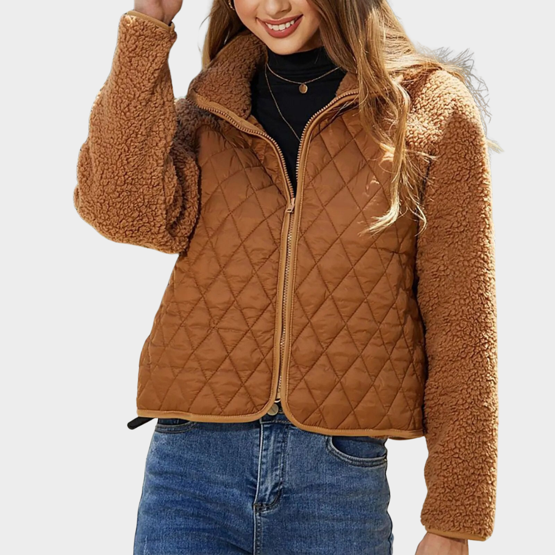 Women's Cropped Plush Jacket – Zip-Up Long Sleeve Coat – Soft & Warm – Multiple Colours