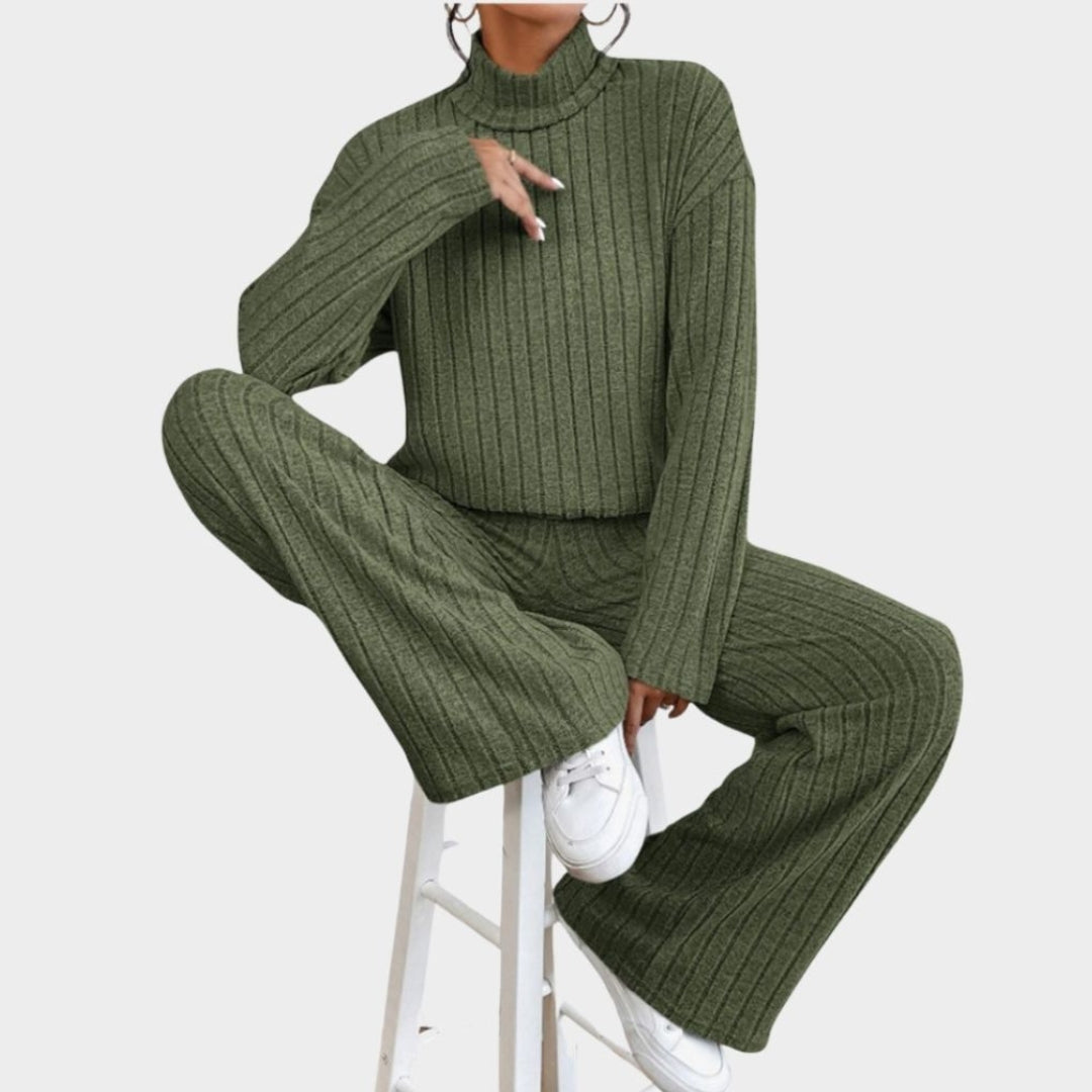 Spring Women’s Knitted 2-Piece Tracksuit – Vintage Crop Top & Flare Pants Set, Hot Pink & Green, Stretch Fit