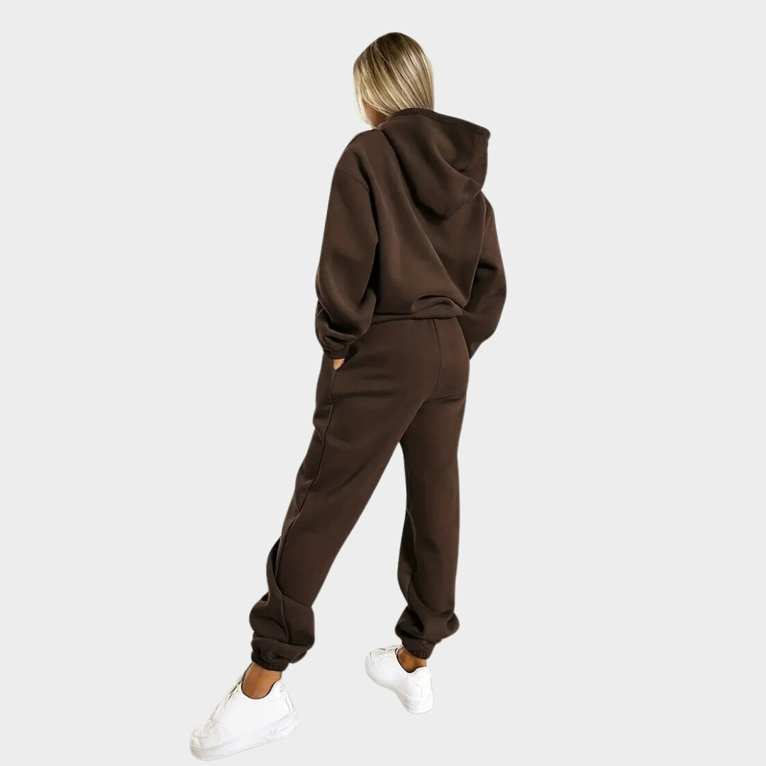 Women’s Hoodie Set - Streetwear Hip Hop Style 2-Piece Outfit - Plush Sweatshirt and Joggers - Black, Blue, Brown, Rose Red
