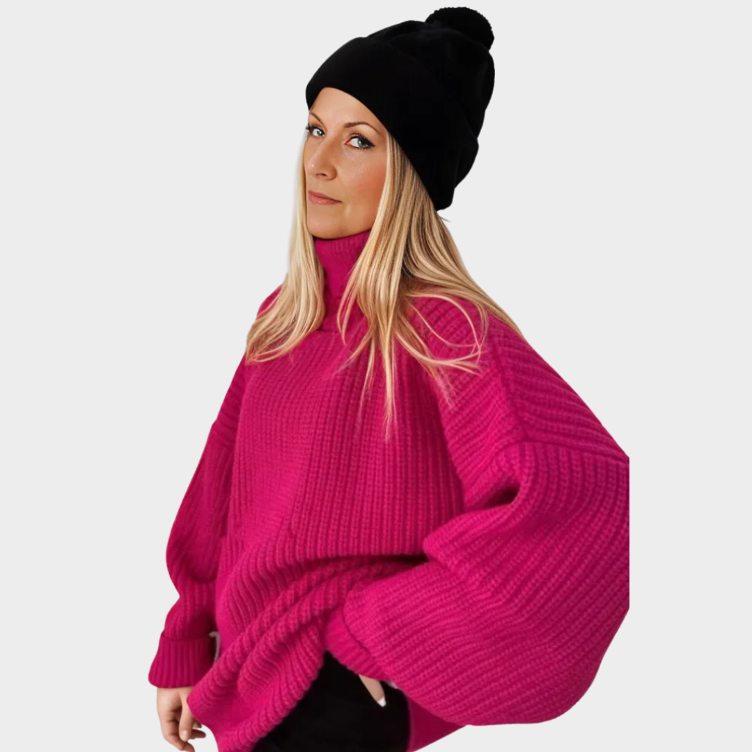 Women's Thick Knitted Cotton Turtleneck Sweater – Relaxed Fit, Warm Fall & Winter Style in Blue, Orange, and More