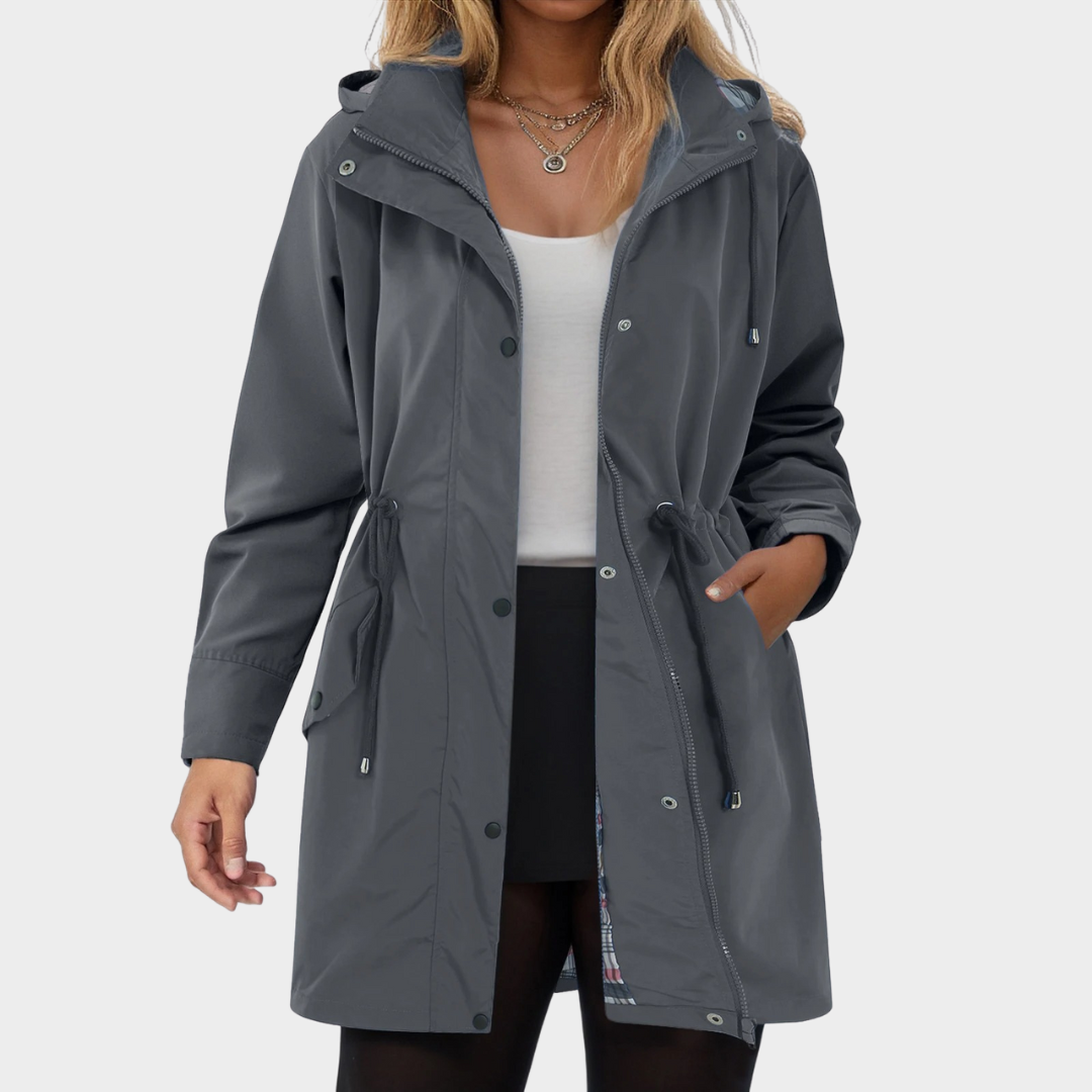 Women Hooded Trench Coat – Relaxed Fit Drawstring Rain Jacket with Zipper – Lightweight Windbreaker – Multiple Colours