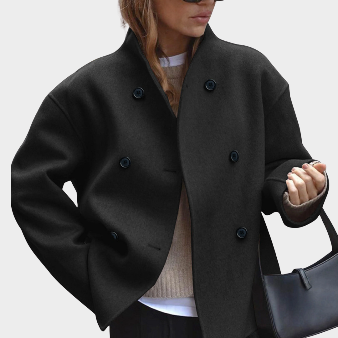 Women Double Breasted Wool Coat – Solid Colour British Style Long Jacket with Elegant Tailored Fit – Casual Versatile Outerwear – Multiple Colours