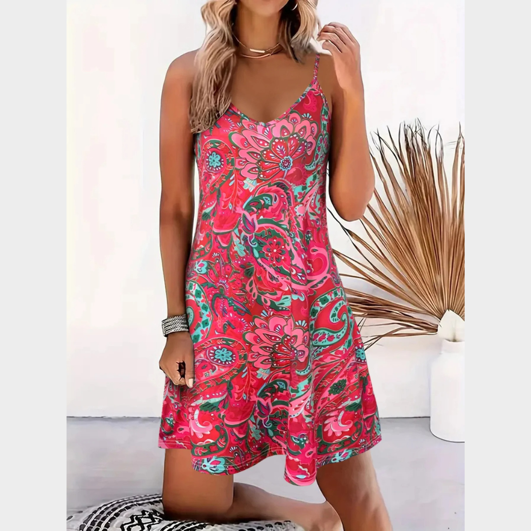 Women Cami Midi Dress – Paisley Print Lightweight Fit for Travel and Events – Multiple Colours