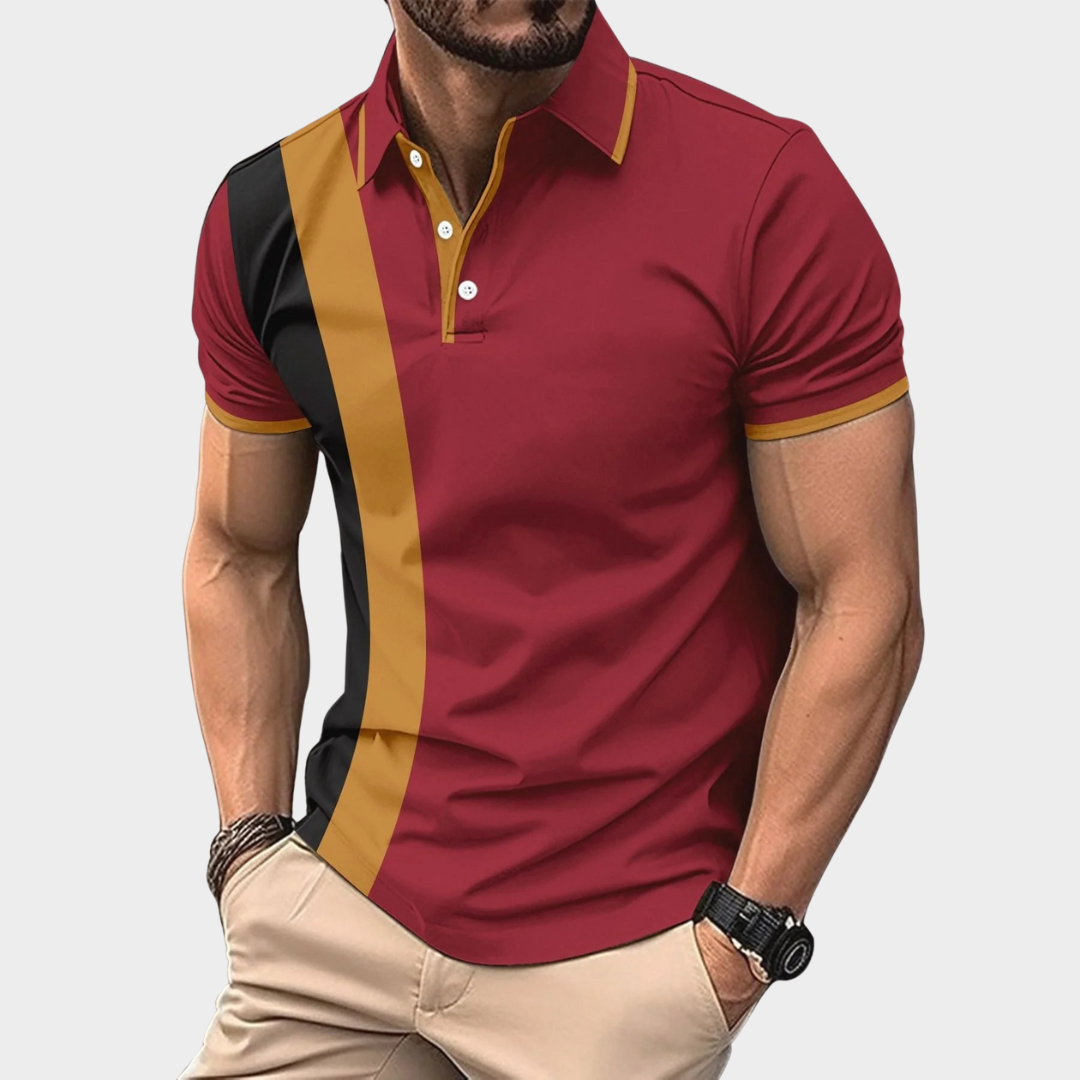 Men's Polo Shirt – Lapel Collar with Button Detail – Business Casual Colour Block Cotton Blend – Multiple Colours