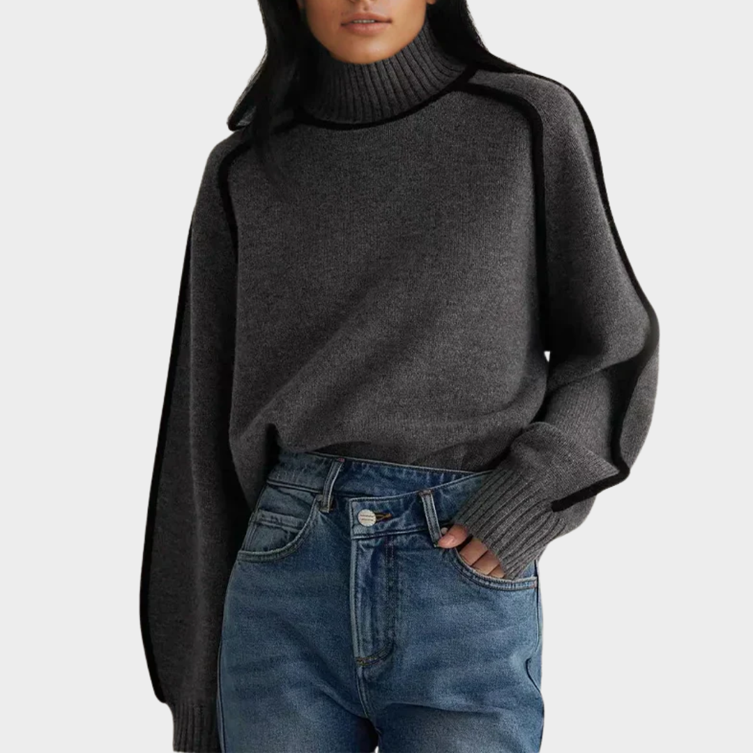 Women's Turtleneck Knitted Sweater – Loose Fit – Striped Design – Multiple Colours