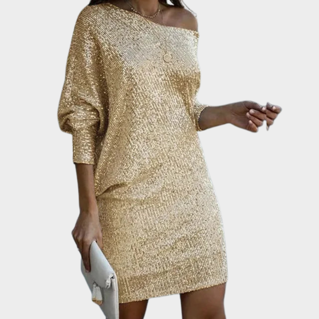 Women's Sequin Party Dress – Elegant One-Shoulder Cocktail Gown – Long Sleeve – Multiple Colours